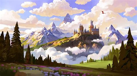 2732x2048px | free download | HD wallpaper: Hogwarts, Harry Potter, digital art, clouds, trees ...