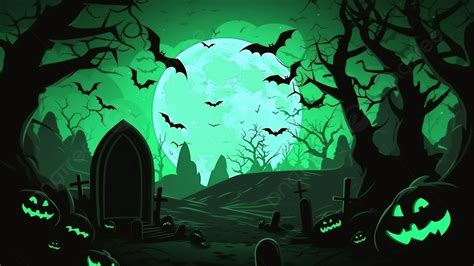 Halloween Pumpkin Head Green Grave Ghost Bat Background, Halloween ...