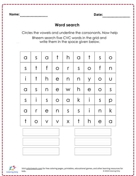 Word Search Free Printable Worksheet