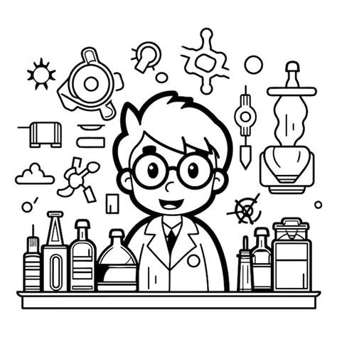 Premium Vector | Scientist in laboratory Black and white line art