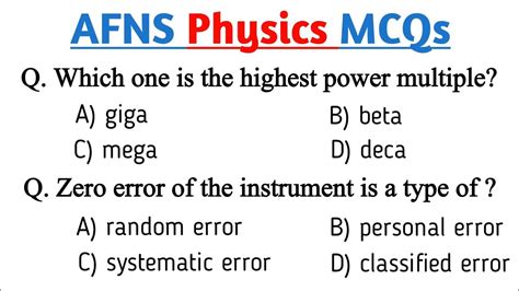 Afns Test Preparation Afns Physics Tests Important Mcqs Youtube