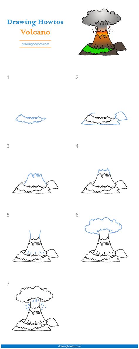 How To Draw A Volcano Step By Step Easy Drawing Guides Drawing Howtos