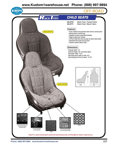 Empi Race Trim High Back Performance Offroad Racing Suspension Bucket Seats Black Or Grey Vinyl