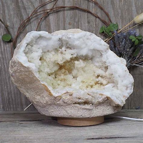 Kg Natural Calcite Geode Lamp With Large Led Light Base Dn For