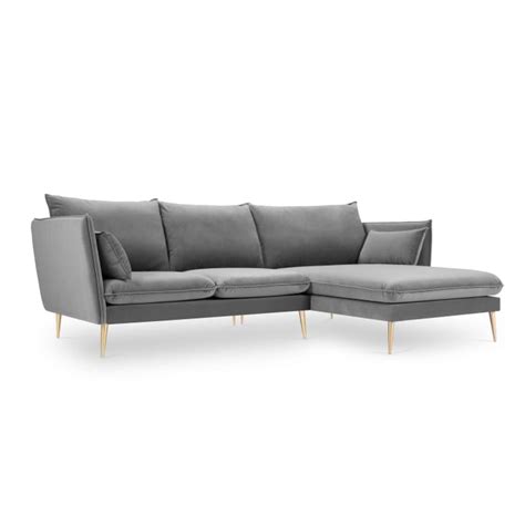 Sitzer Ecksofa Rechts Aus Samt Hellgrau Agate Maisons Du Monde