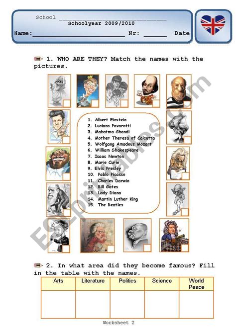 Famous People From Around The World Esl Worksheet By 40 Off