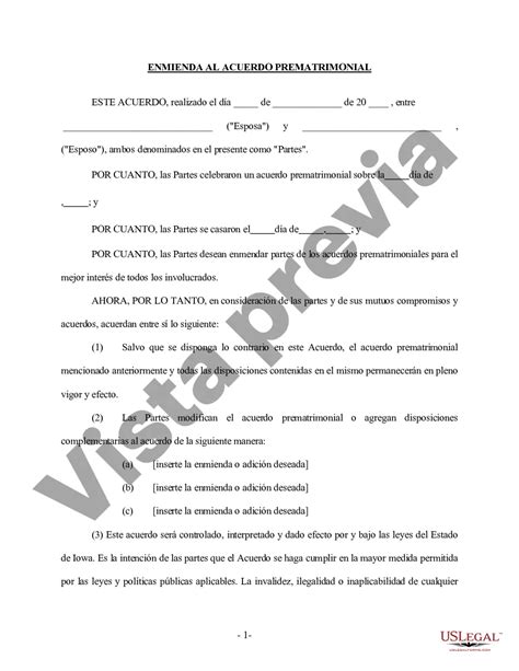 Iowa Enmienda Al Acuerdo Prenupcial O Prematrimonial Prenupcial