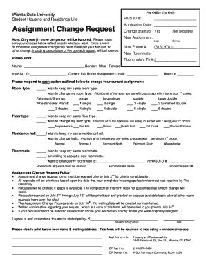 Fillable Online Webs Wichita Room Assignment Change Request Form