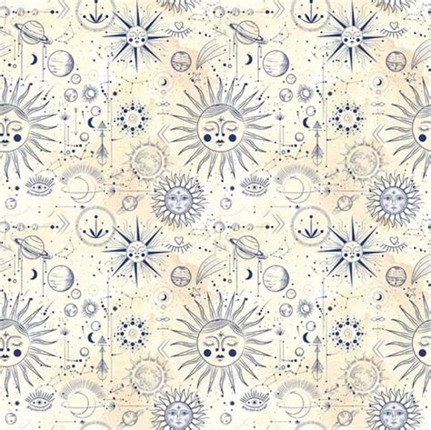 Cotton Fabric Nature Fabric Celestial Packed Motifs Sun Moon