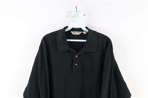 Vintage Vintage 90s Eddie Bauer Long Sleeve Polo Shirt Black Grailed