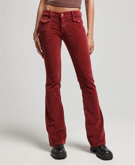 Womens Low Rise Velvet Flare Jeans In Merlot Superdry Uk