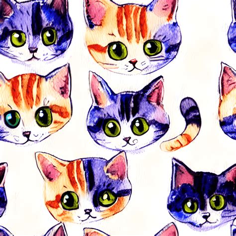 Patrón de dibujos animados Kawaii Chibi en acuarela de Cute Cats