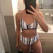 Amazon CUPSHE Women S Stripe Bikini Bowknot Shirred Swimsuit