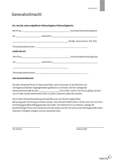 Generalvollmacht Einfach Vorlage Manuell Digital Editierbar PDF