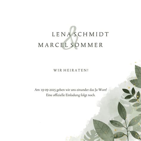 Save The Date Karte Hochzeit Botanisch Mit Send A Smile