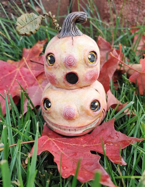 Halloween Folk Art Stacked Pumpkin Sculptures Etsy