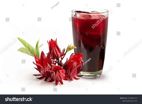 Roselle Juice Glass Roselle Fruits Leaves Stock Photo 2135947113