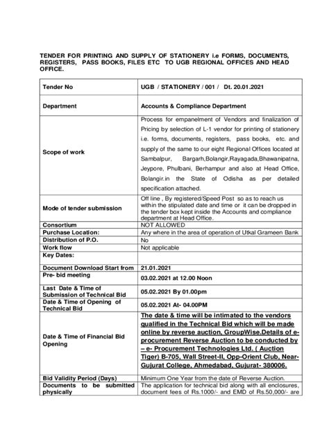 Fillable Online Tender For Printing And Supply Of Stationery Ie Forms