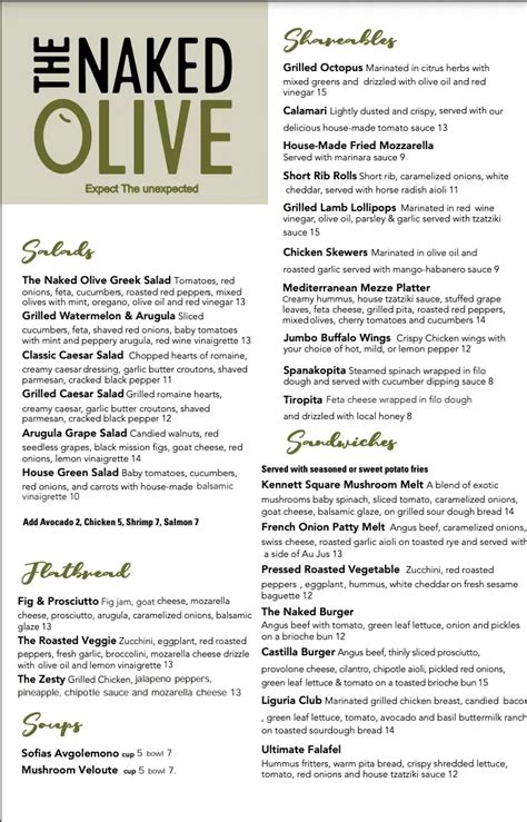 The Naked Olive Menu Updated October 2025