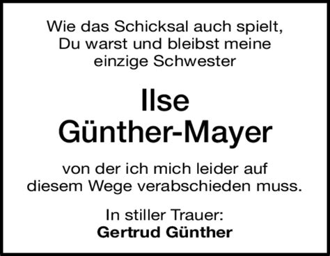 Traueranzeigen von Ilse Günther Mayer trauer nn de