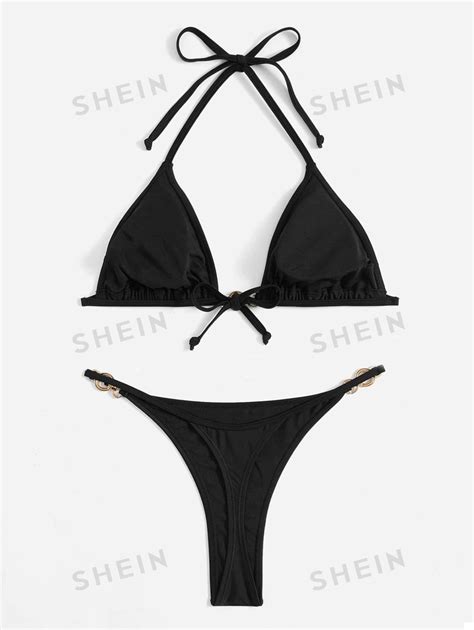 SHEIN Swim SXY Bañador bikini con tanga triángulo con diseño de aro O