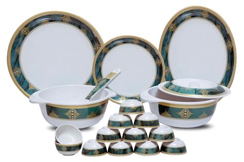 Serve N Style Melamine Dinner Set 40pcs - Unbreakable/ Round Shape/ Golden Border/ - Cellocart ...