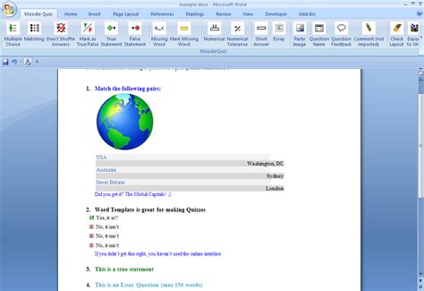 Microsoft Word Multiple Choice Quiz Template - rutrackerya