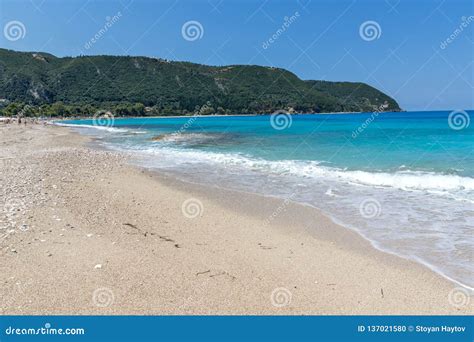 Seascape With Agios Ioanis Beach With Blue Waters Lefkada Ionian