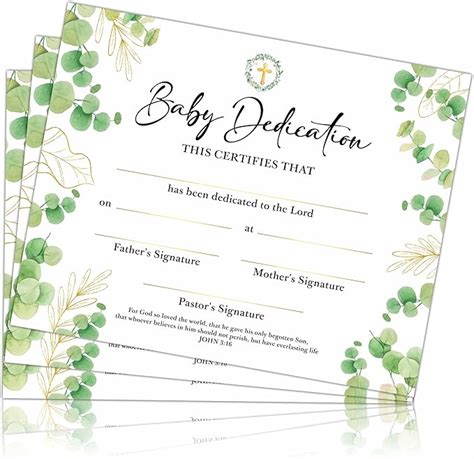 Amazon Greenery Baptism Baby Dedication Certificate