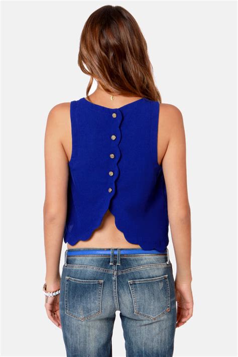 Cute Royal Blue Top Sleeveless Top Scallop Top 41 00