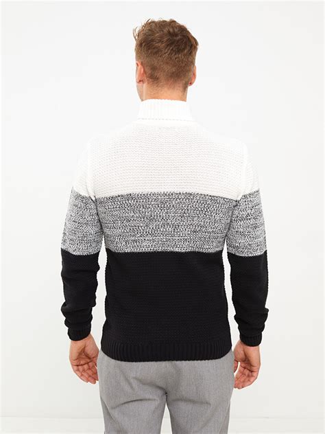 Turtleneck Long Sleeve Color Block Men S Knitwear Sweater W2EV71Z8 RFH