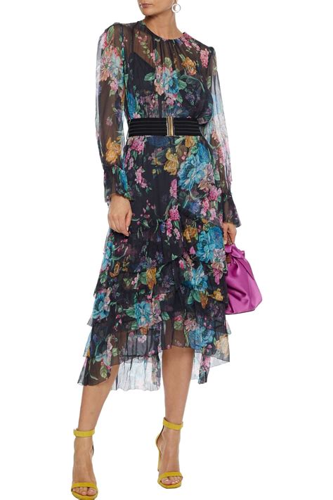 Zimmermann Ninety Six Ruffled Floral Print Silk Georgette Midi Dress