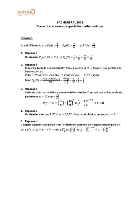 corrige bac 1 maths BAC GÉNÉRAL 202 3 Correction épreuve de