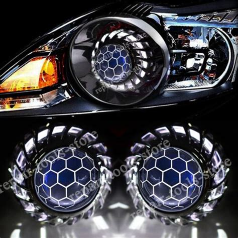 2 5 Bixenon HID Projector Blue Honeycomb Lens White LED Angel Eyes