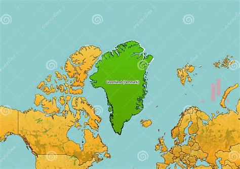 Greenland (Denmark) Map Showing Country Highlighted in Green Color with Rest of European ...