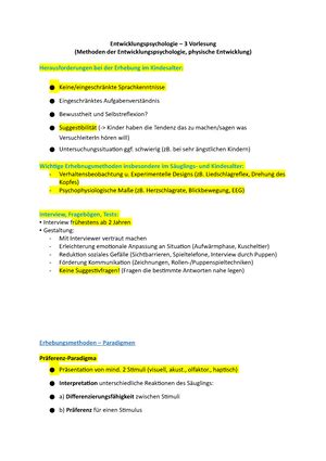 Entwicklung VL 5 Klausurvorbereitung Entwicklungspsychologie 5