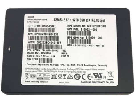 Hp Samsung Sm863 Series Mz 7km1t90 192tb 25 Inch 7mm Sata Iii Mlc 60gb