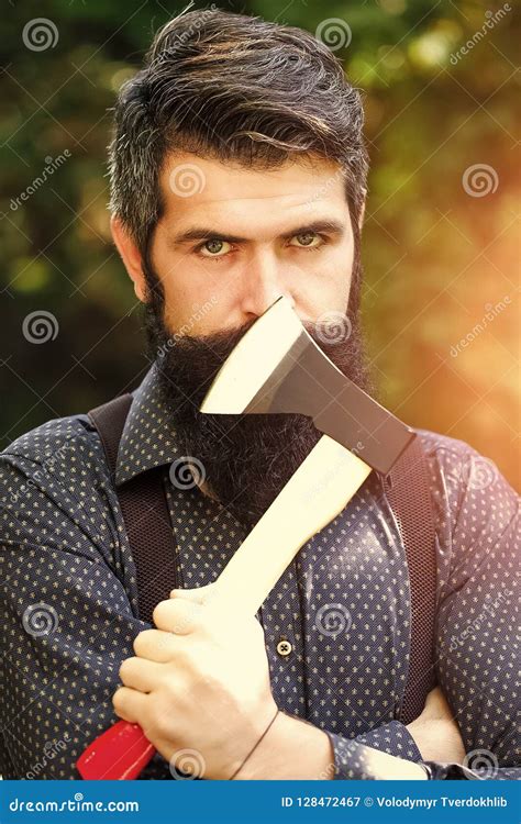 Man Holding Axe Stock Image Image Of Serious Portrait 128472467