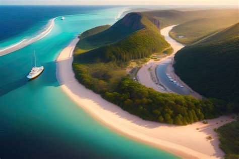 Premium AI Image | A boat is seen on a beach in the whitsunday islands.