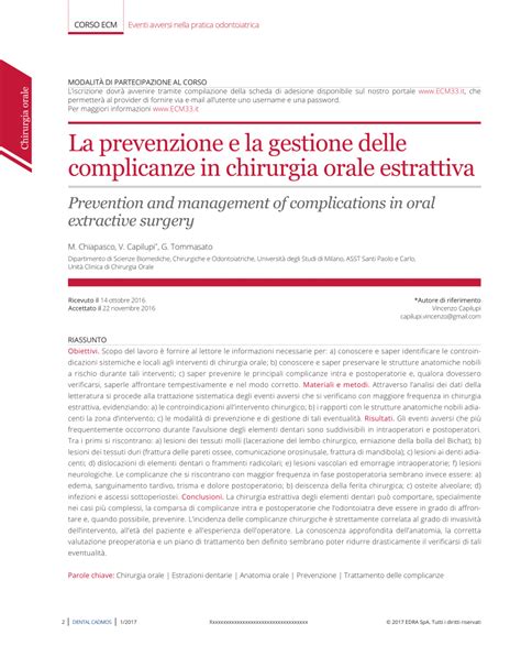 PDF La Prevenzione E La Gestione Delle Complicanze In Chirurgia Orale