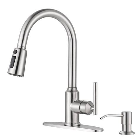 WOWOW Single Handle Pull Down Sprayer Kitchen Faucet in Brushed Nickel ...