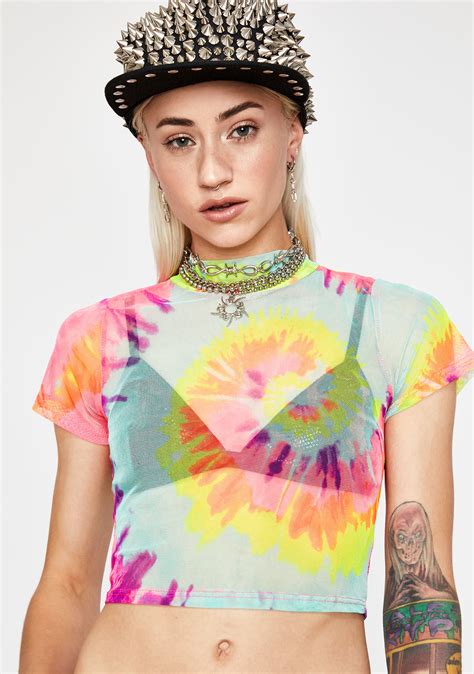 Tie Dye Mock Neck Sheer Crop Top Dolls Kill