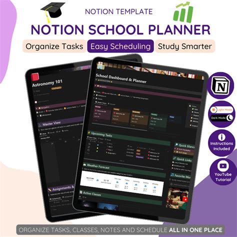 Notion Student School Planner & Organizer Template School Planner ...