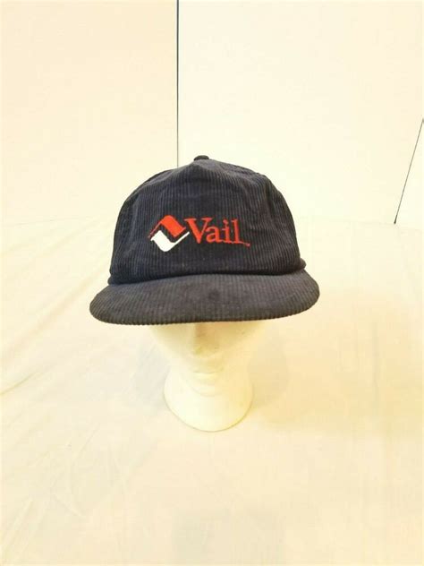 Vintage Vail Ski Resort Baseball Hat Strapback Navy Corduroy