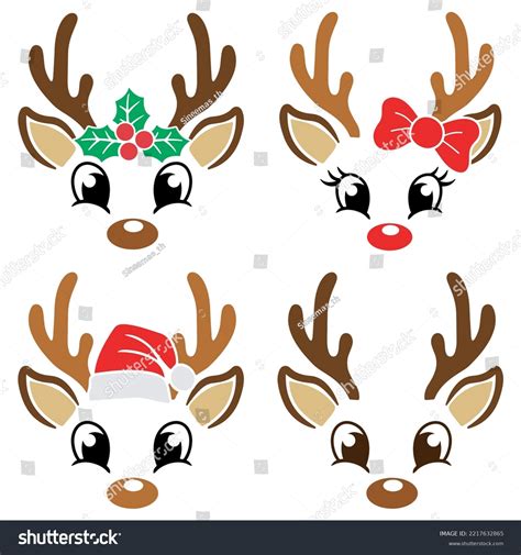 Christmas Reindeer Facevector Illustration Cute Reindeer Stock Vector