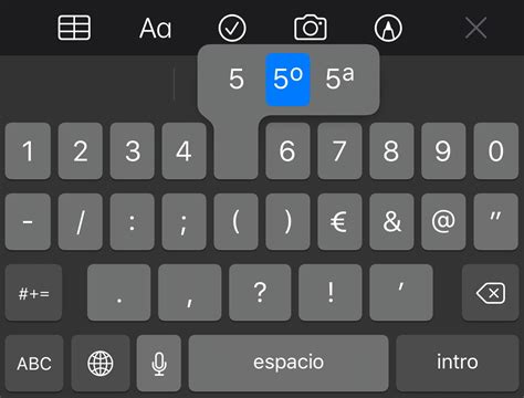 ¿Dónde está el símbolo de "grados" en el iPhone o el iPad?