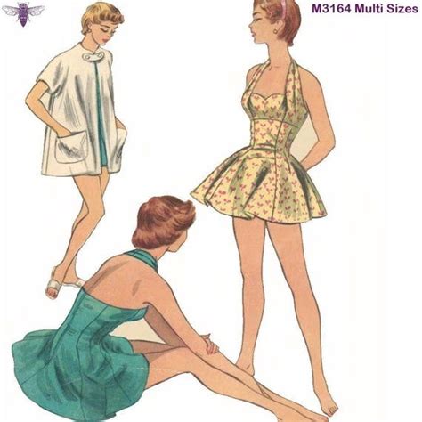 Vintage 50 S Sewing Pattern Halter Neck Bathing Suit Beach Coat