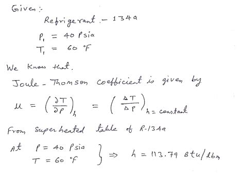 Solved Estimate The Joule Thompson Coefficient Of Refrigerant R A