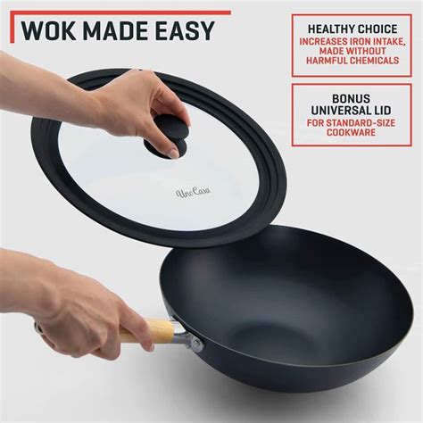 Uno Casa Blue Carbon Steel Wok Pan Inch Woks Stir Fry Pans