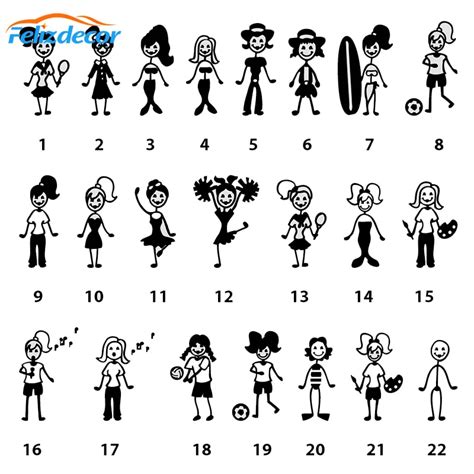 Girl Stick Figure Family Car Stickers Covering The Body Of Fashion Vinyl Decals Decor Black ...